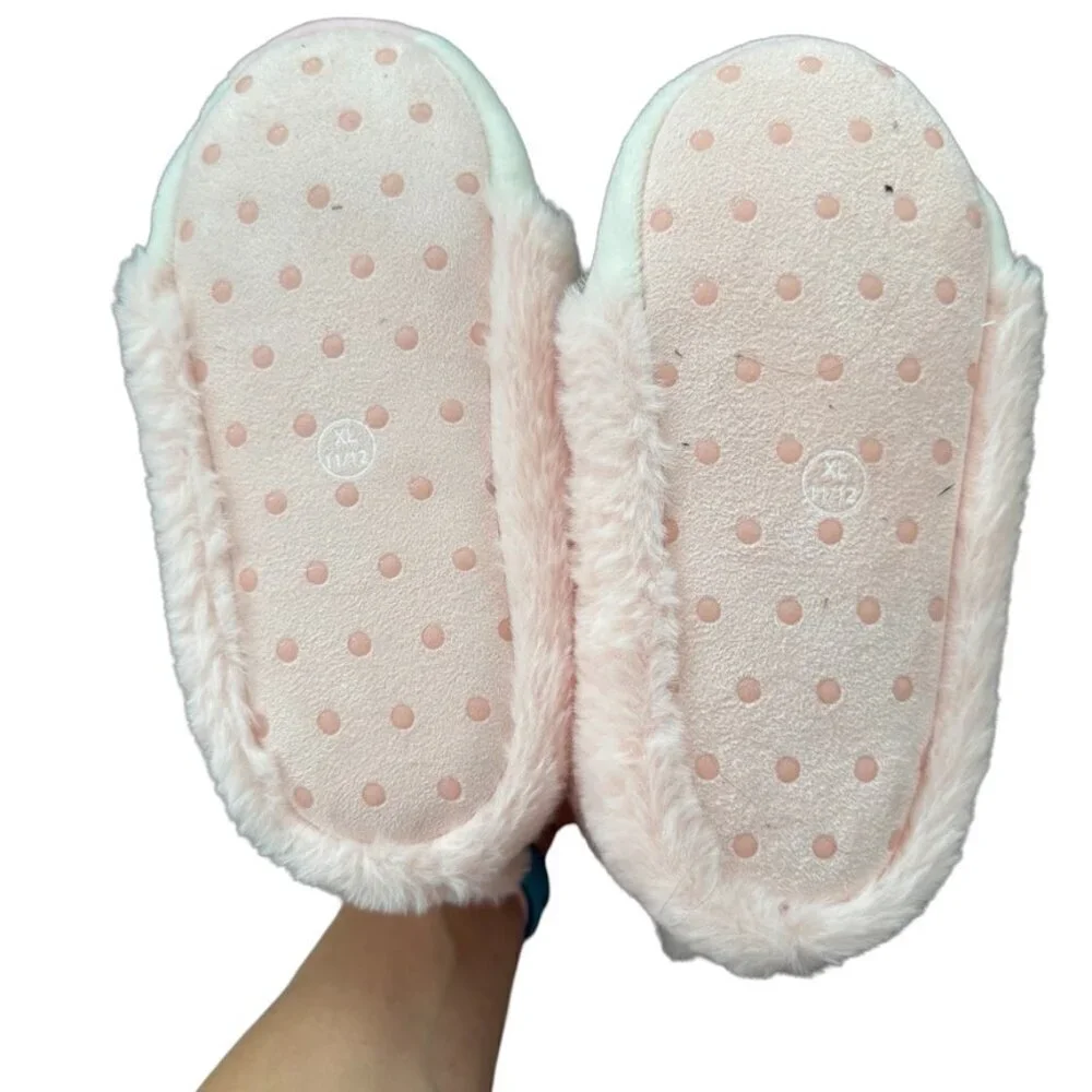 Cat & Jack Llama Animal Face Bootie Slippers Plush Pink Girls XL 11/12